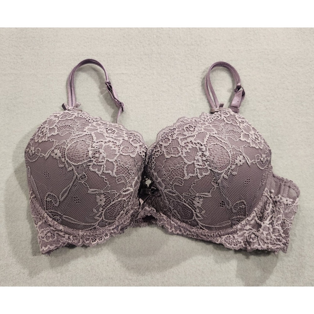 Women's Purple Lace Underwire Bra 80C Approx US 36C Padded Floral...